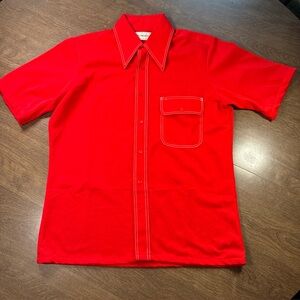 Wickfield 70s mens VTG Disco butterfly collar nylon poly button up shirt Medium